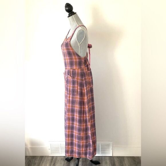 Free People x CP Shades Pink, Purple, Orange Plaid Overall Flare Wide Leg Sz S - Picture 6 of 13